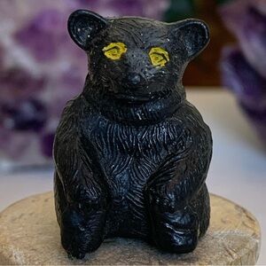 Vintage Black Forest Bear W Yellow Eyes Plastic Figure Toy JC Hong Kong 1 3/8"